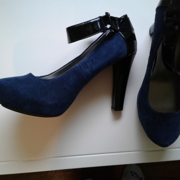 black patent leather heels with ankle strap